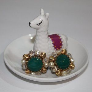 Beautiful Green Gold Vintage Vtg Clip On Earrings